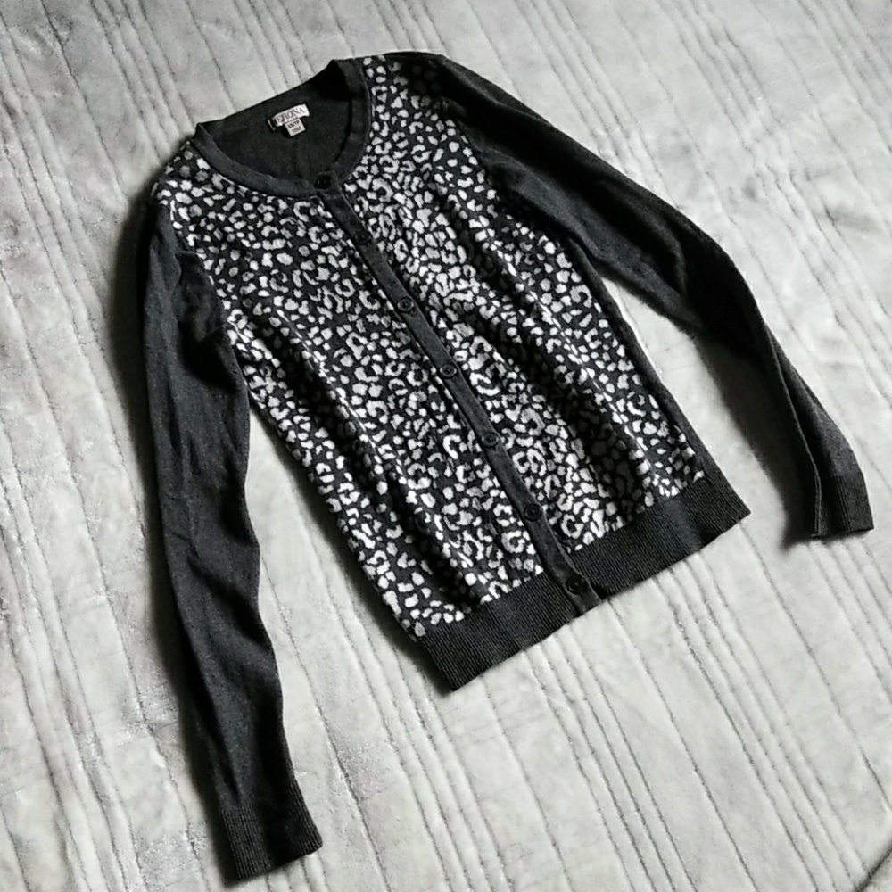 WOMENS GRAY&WHITE: PRINTED CARDIGAN